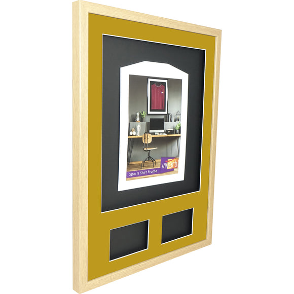 Vivarti DIY 3D Mounted + Double Aperture Sports Shirt Display Oak Frame with Colour Mounts