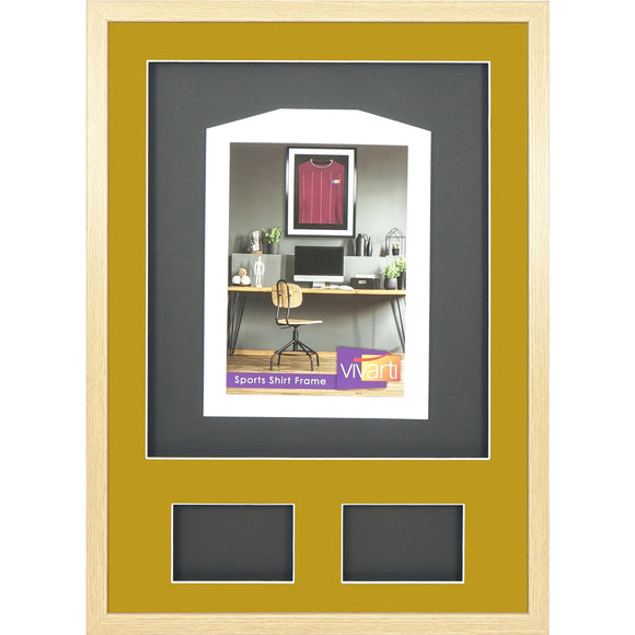 Vivarti DIY 3D Mounted + Double Aperture Sports Shirt Display Oak Frame with Colour Mounts