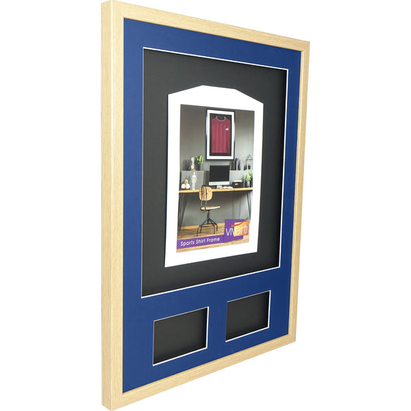 Vivarti DIY 3D Mounted + Double Aperture Sports Shirt Display Oak Frame with Colour Mounts