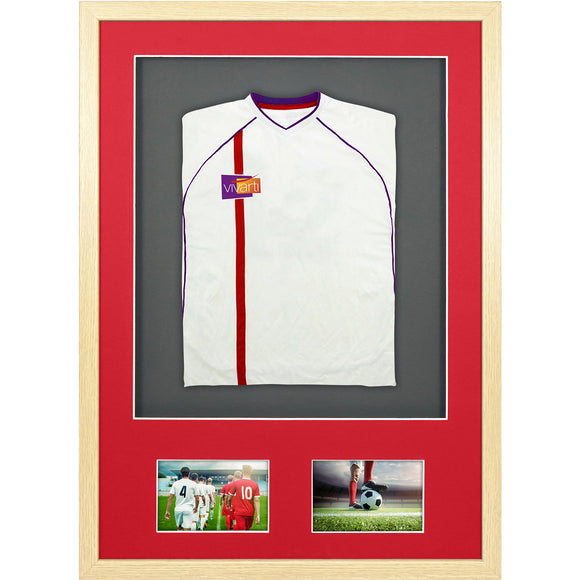 Vivarti DIY 3D Mounted + Double Aperture Sports Shirt Display Oak Frame with Colour Mounts