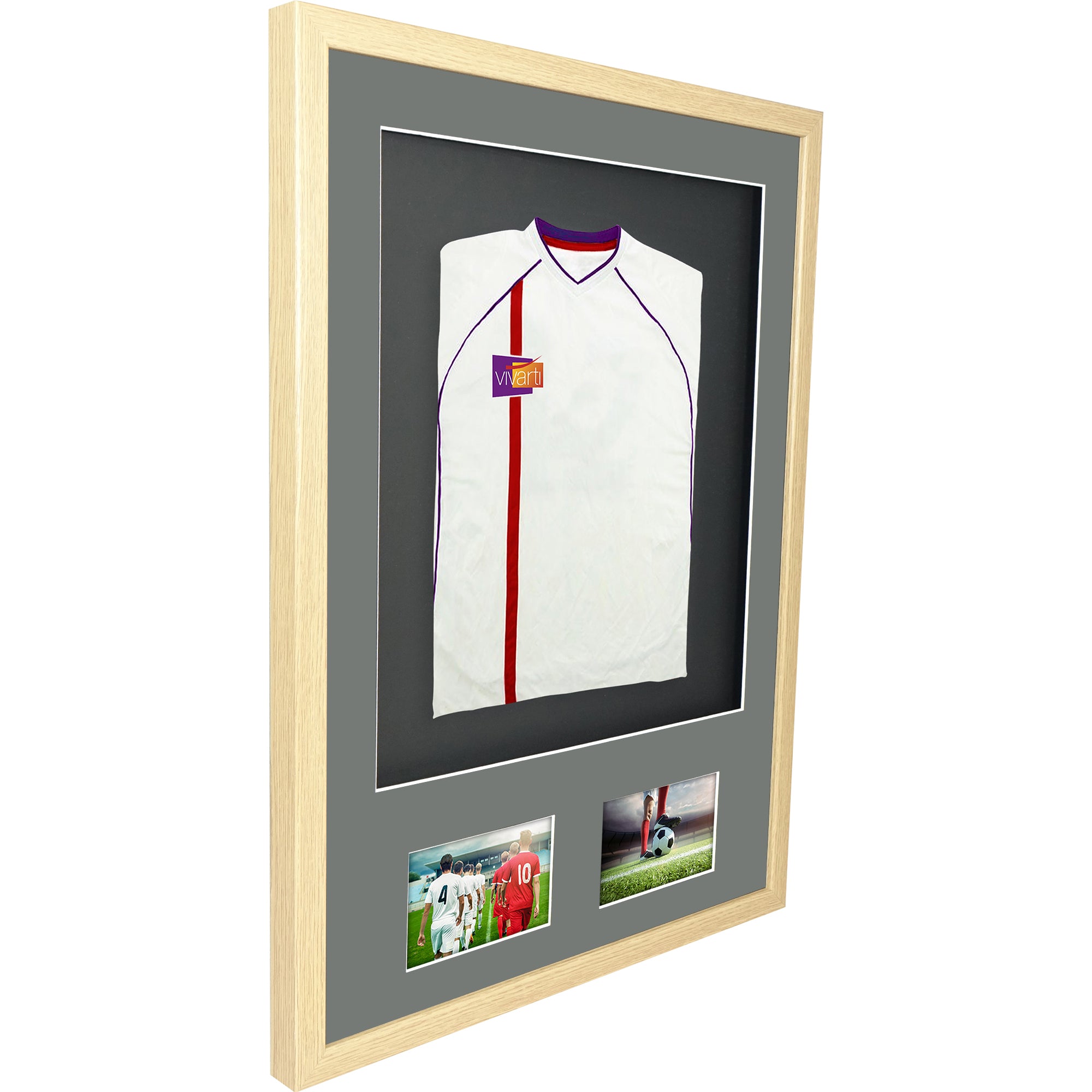 Vivarti DIY 3D Mounted + Double Aperture Sports Shirt Display Oak Frame with Colour Mounts