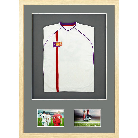Vivarti DIY 3D Mounted + Double Aperture Sports Shirt Display Oak Frame with Colour Mounts