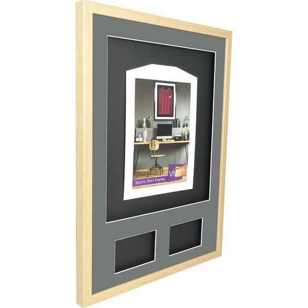 Vivarti DIY 3D Mounted + Double Aperture Sports Shirt Display Oak Frame with Colour Mounts