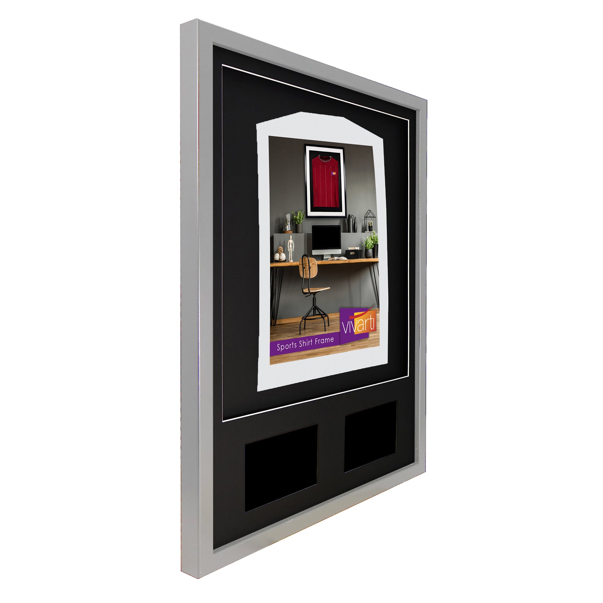 Vivarti DIY 3D Mounted + Double Aperture Sports Shirt Display Silver Frame