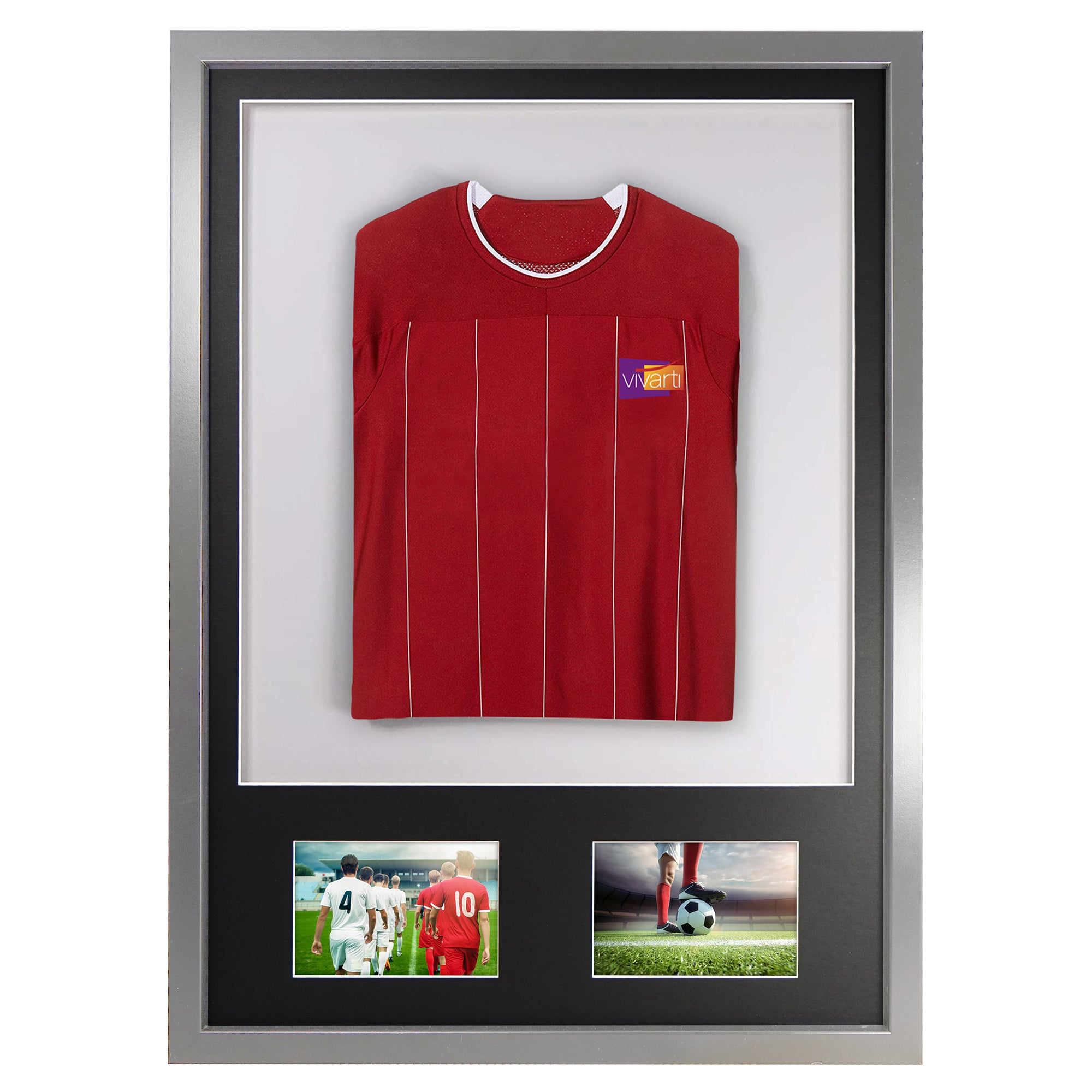 Vivarti DIY 3D Mounted + Double Aperture Sports Shirt Display Silver Frame