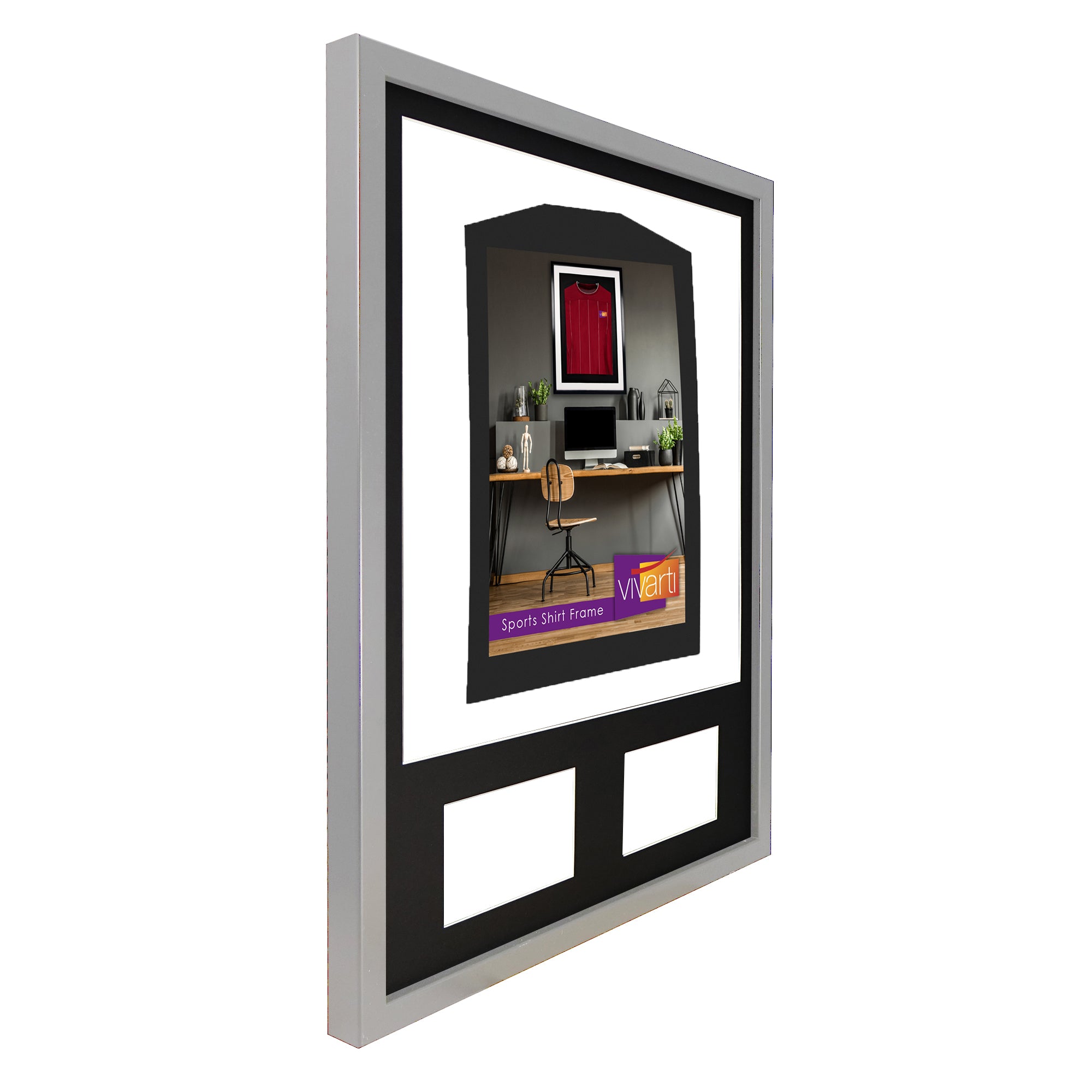 Vivarti DIY 3D Mounted + Double Aperture Sports Shirt Display Silver Frame