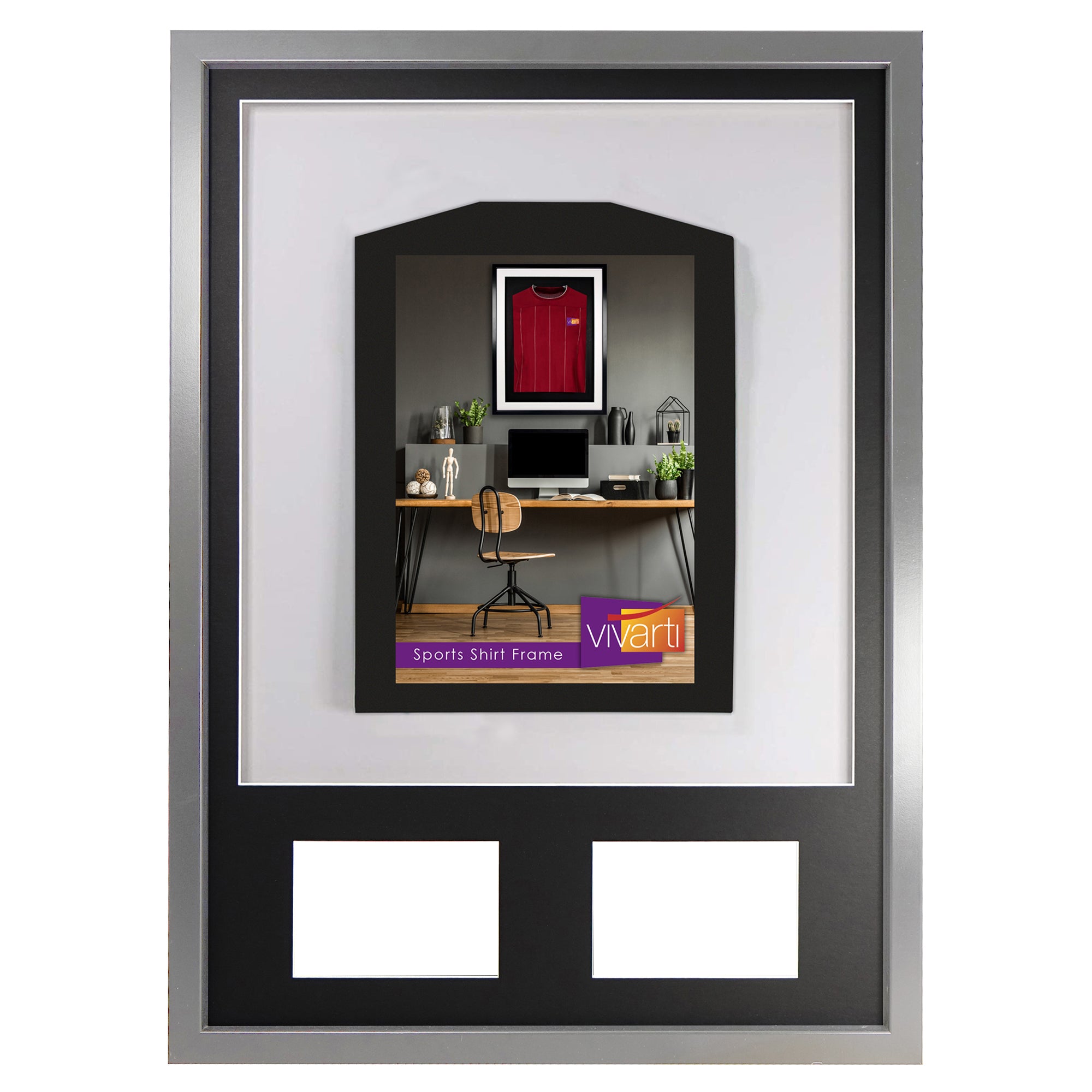 Vivarti DIY 3D Mounted + Double Aperture Sports Shirt Display Silver Frame
