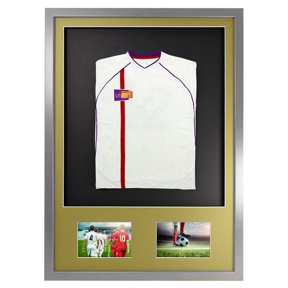 Vivarti DIY 3D Mounted + Double Aperture Sports Shirt Display Silver Frame with Colour Mounts