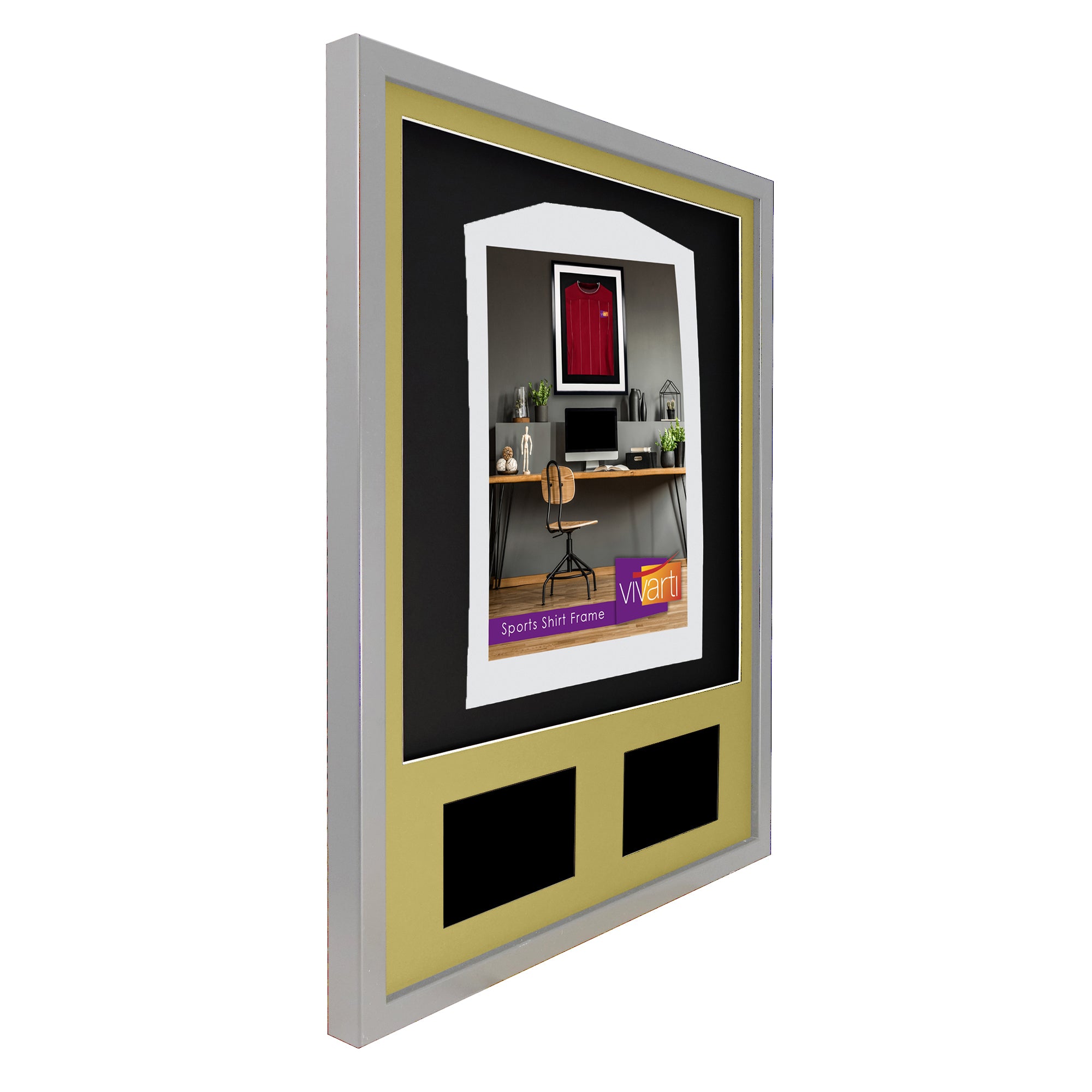 Vivarti DIY 3D Mounted + Double Aperture Sports Shirt Display Silver Frame with Colour Mounts