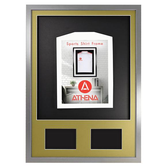 Vivarti DIY 3D Mounted + Double Aperture Sports Shirt Display Silver Frame with Colour Mounts