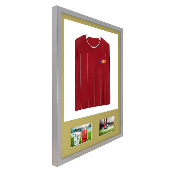 Vivarti DIY 3D Mounted + Double Aperture Sports Shirt Display Silver Frame with Colour Mounts