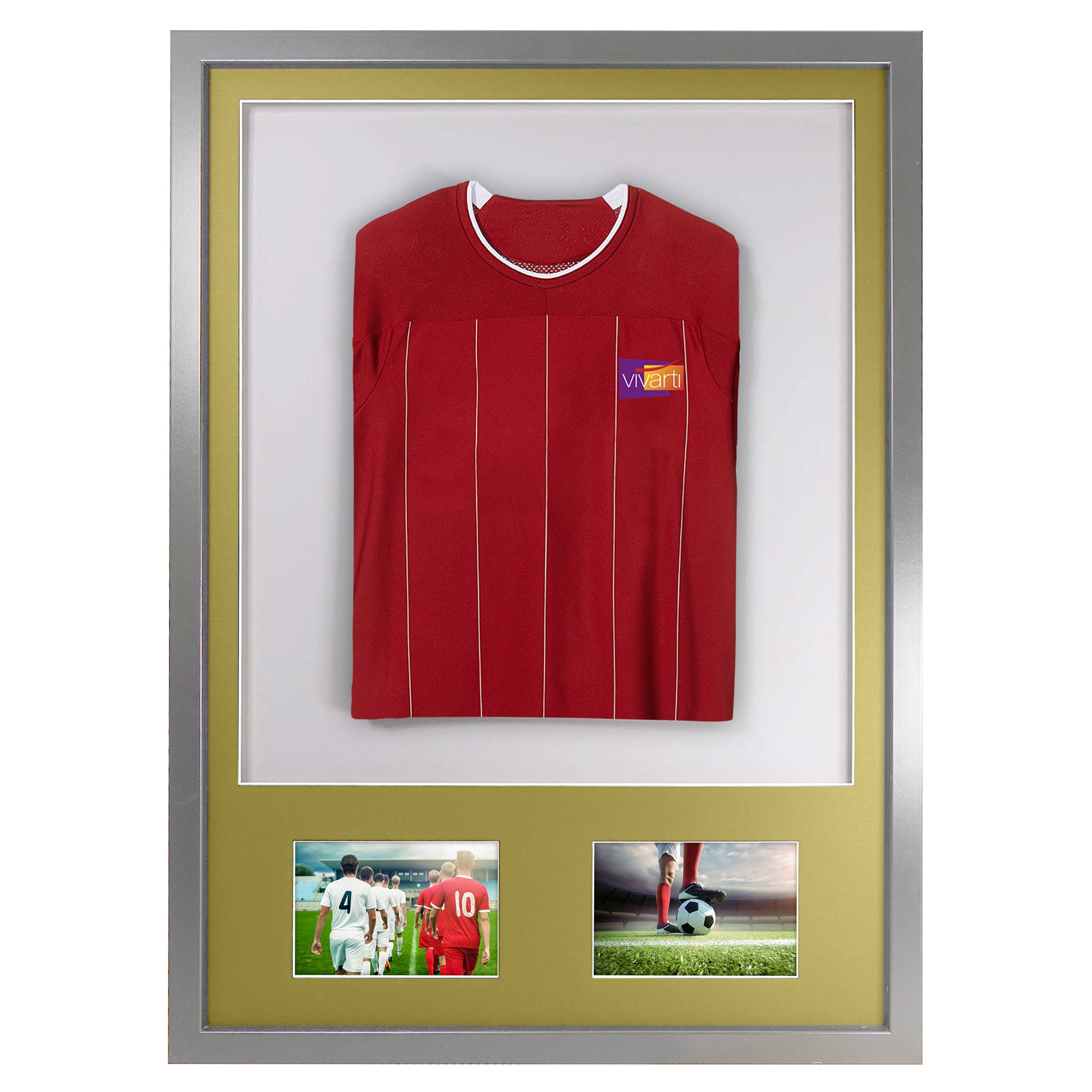 Vivarti DIY 3D Mounted + Double Aperture Sports Shirt Display Silver Frame with Colour Mounts