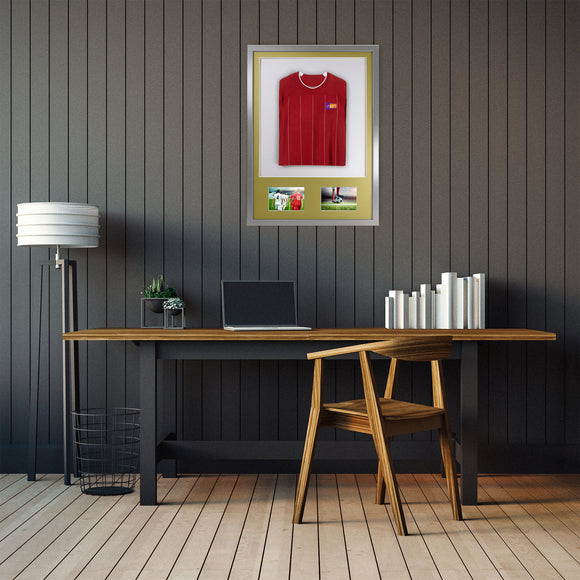 Vivarti DIY 3D Mounted + Double Aperture Sports Shirt Display Silver Frame with Colour Mounts