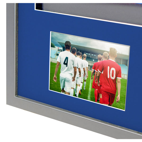 Vivarti DIY 3D Mounted + Double Aperture Sports Shirt Display Silver Frame with Colour Mounts