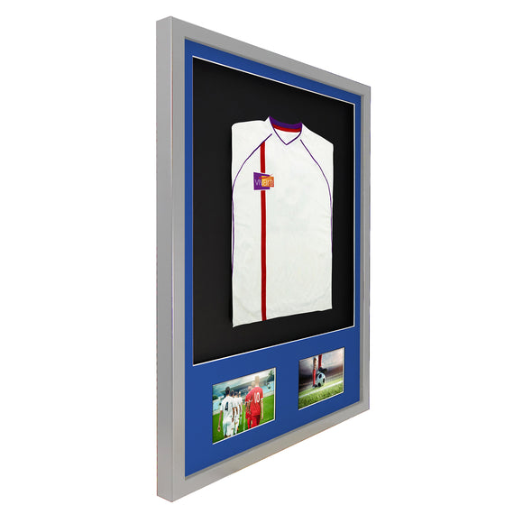 Vivarti DIY 3D Mounted + Double Aperture Sports Shirt Display Silver Frame with Colour Mounts
