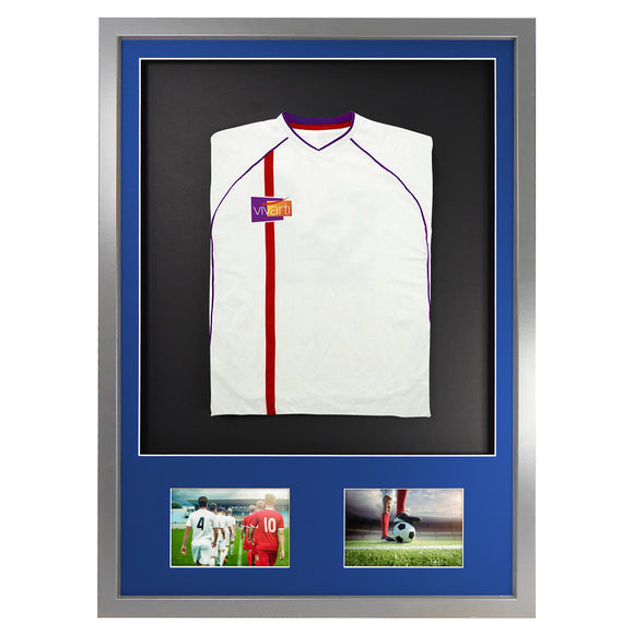 Vivarti DIY 3D Mounted + Double Aperture Sports Shirt Display Silver Frame with Colour Mounts