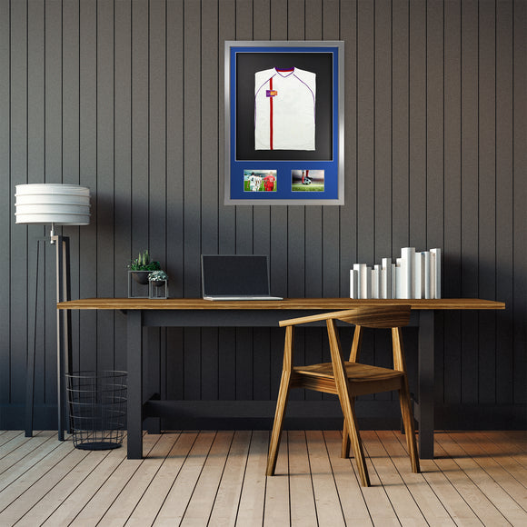 Vivarti DIY 3D Mounted + Double Aperture Sports Shirt Display Silver Frame with Colour Mounts