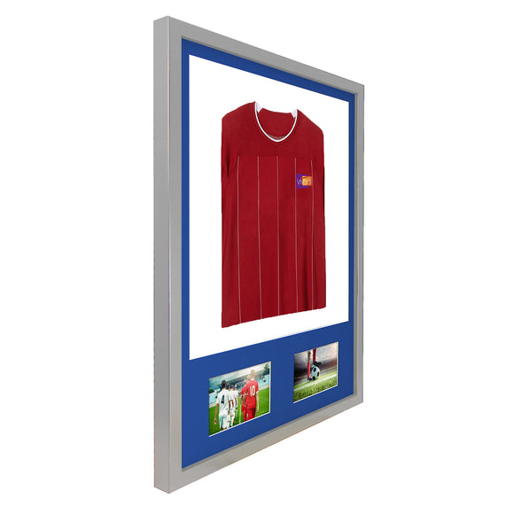 Vivarti DIY 3D Mounted + Double Aperture Sports Shirt Display Silver Frame with Colour Mounts