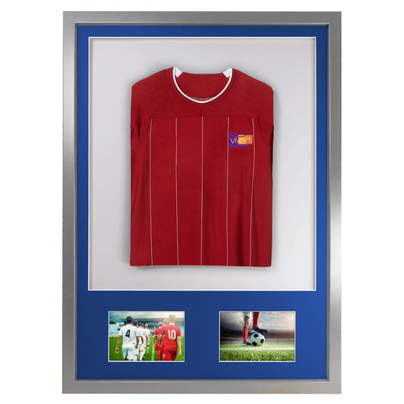 Vivarti DIY 3D Mounted + Double Aperture Sports Shirt Display Silver Frame with Colour Mounts