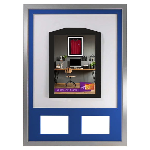 Vivarti DIY 3D Mounted + Double Aperture Sports Shirt Display Silver Frame with Colour Mounts