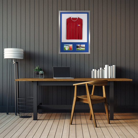 Vivarti DIY 3D Mounted + Double Aperture Sports Shirt Display Silver Frame with Colour Mounts