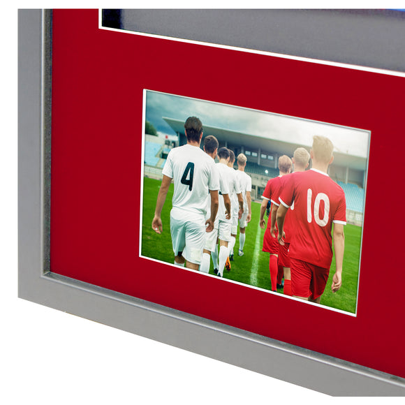 Vivarti DIY 3D Mounted + Double Aperture Sports Shirt Display Silver Frame with Colour Mounts