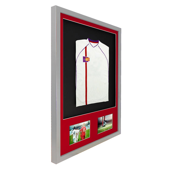 Vivarti DIY 3D Mounted + Double Aperture Sports Shirt Display Silver Frame with Colour Mounts