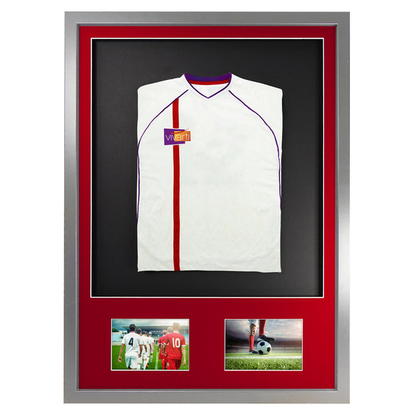 Vivarti DIY 3D Mounted + Double Aperture Sports Shirt Display Silver Frame with Colour Mounts