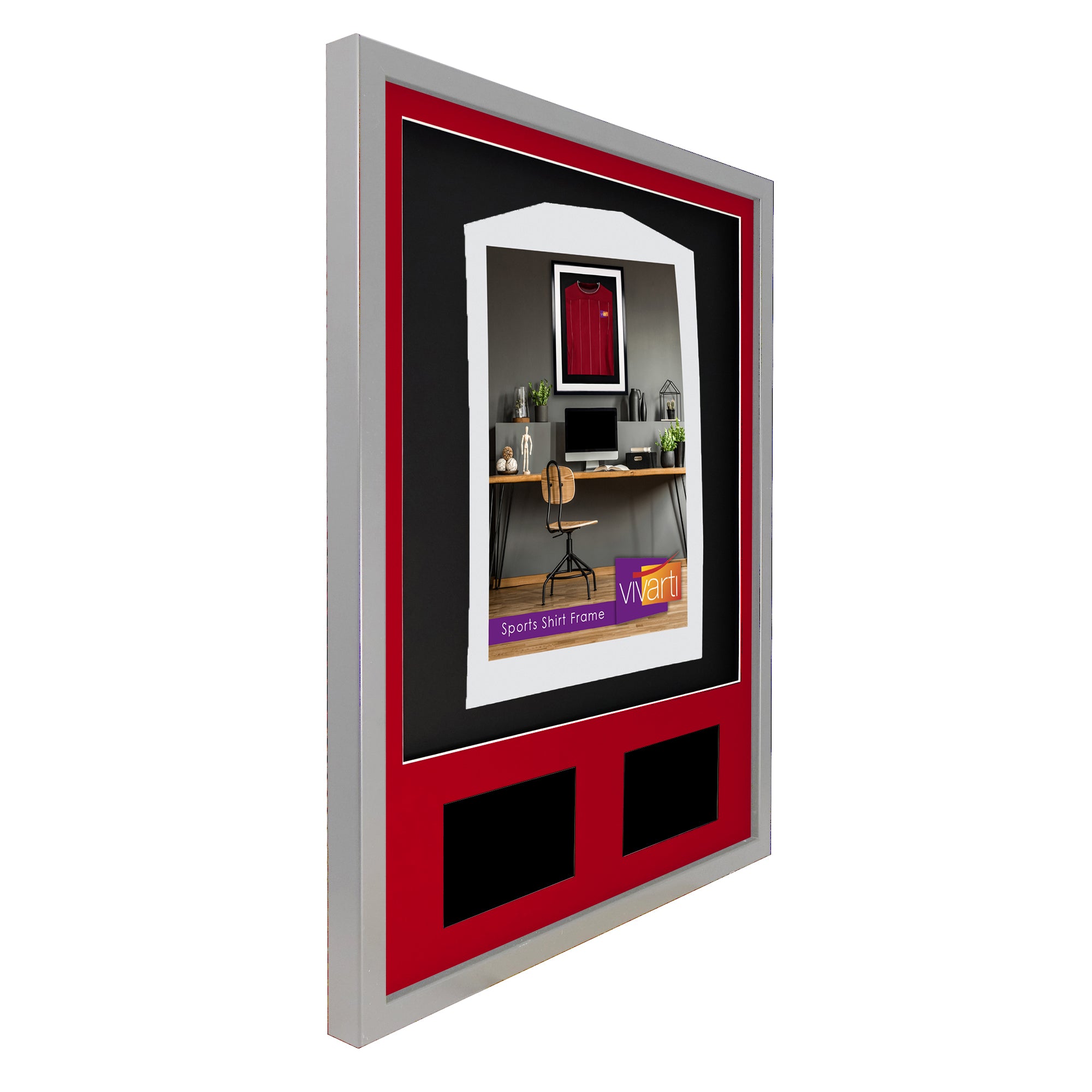 Vivarti DIY 3D Mounted + Double Aperture Sports Shirt Display Silver Frame with Colour Mounts