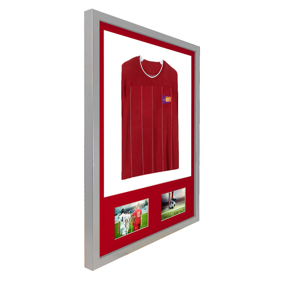 Vivarti DIY 3D Mounted + Double Aperture Sports Shirt Display Silver Frame with Colour Mounts
