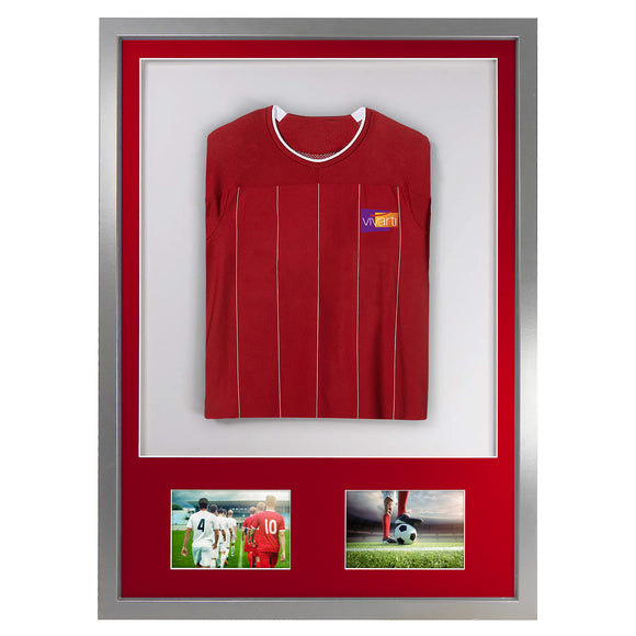 Vivarti DIY 3D Mounted + Double Aperture Sports Shirt Display Silver Frame with Colour Mounts