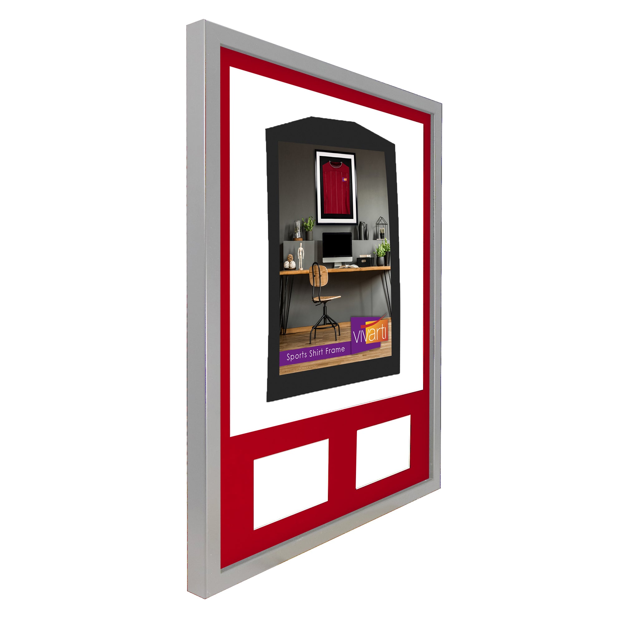 Vivarti DIY 3D Mounted + Double Aperture Sports Shirt Display Silver Frame with Colour Mounts