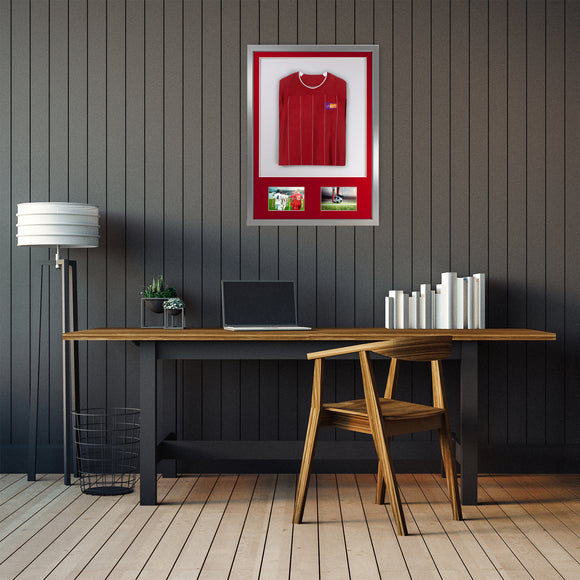 Vivarti DIY 3D Mounted + Double Aperture Sports Shirt Display Silver Frame with Colour Mounts