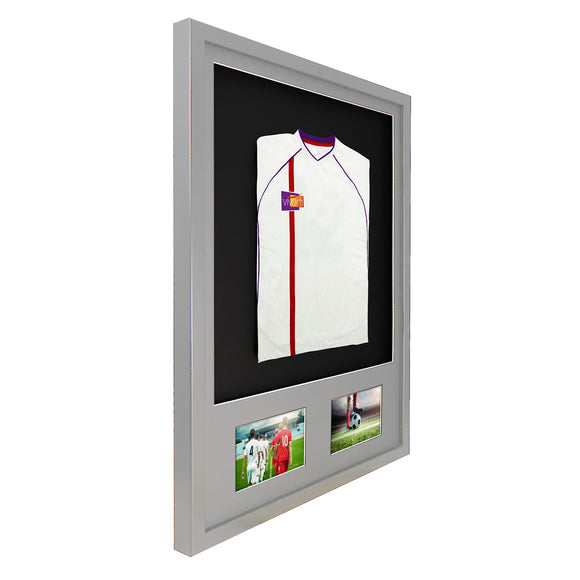 Vivarti DIY 3D Mounted + Double Aperture Sports Shirt Display Silver Frame with Colour Mounts