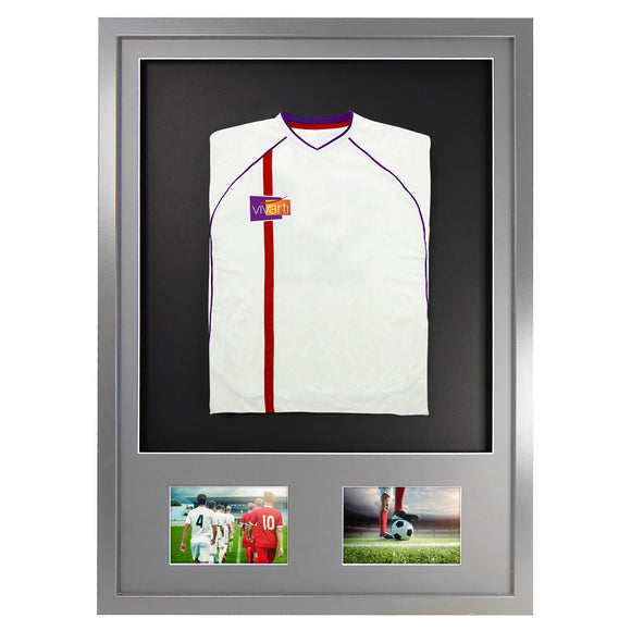 Vivarti DIY 3D Mounted + Double Aperture Sports Shirt Display Silver Frame with Colour Mounts