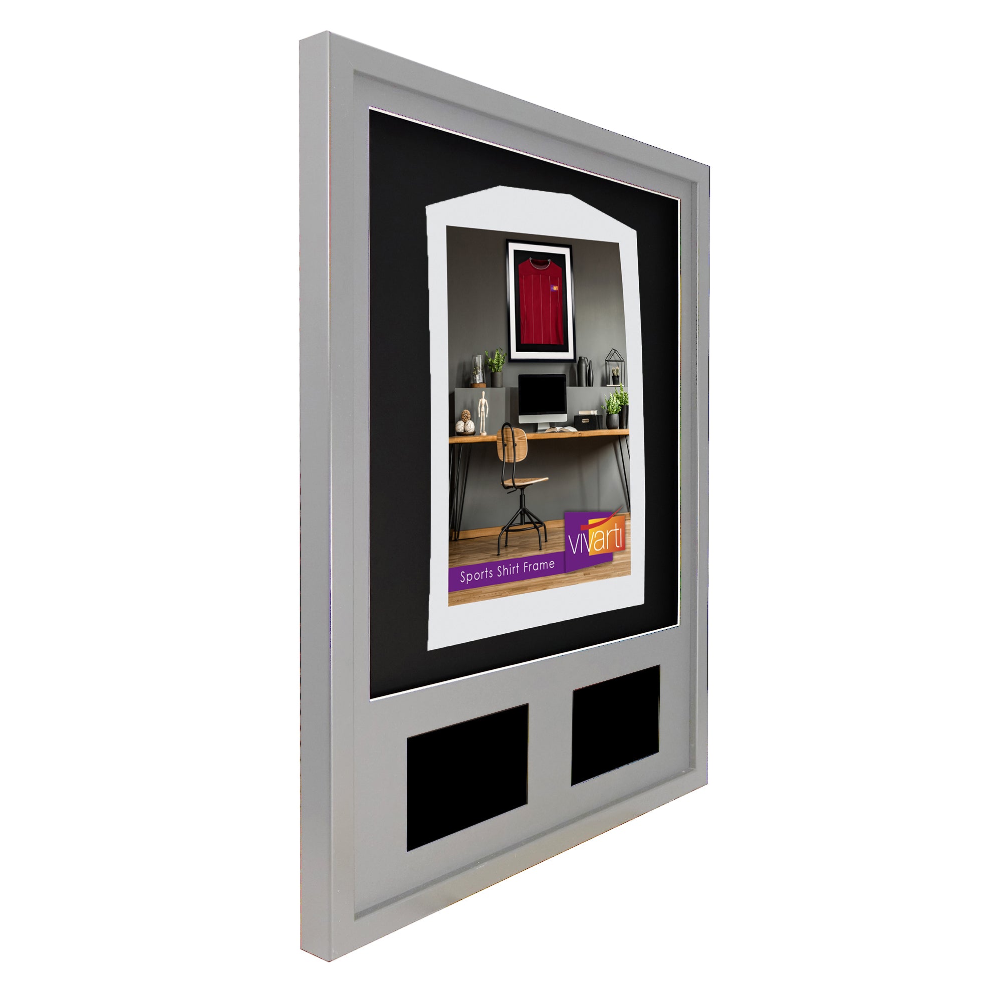 Vivarti DIY 3D Mounted + Double Aperture Sports Shirt Display Silver Frame with Colour Mounts