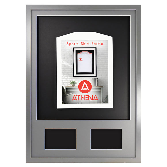 Vivarti DIY 3D Mounted + Double Aperture Sports Shirt Display Silver Frame with Colour Mounts