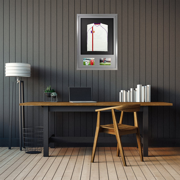 Vivarti DIY 3D Mounted + Double Aperture Sports Shirt Display Silver Frame with Colour Mounts