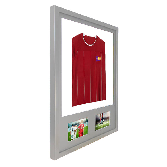 Vivarti DIY 3D Mounted + Double Aperture Sports Shirt Display Silver Frame with Colour Mounts