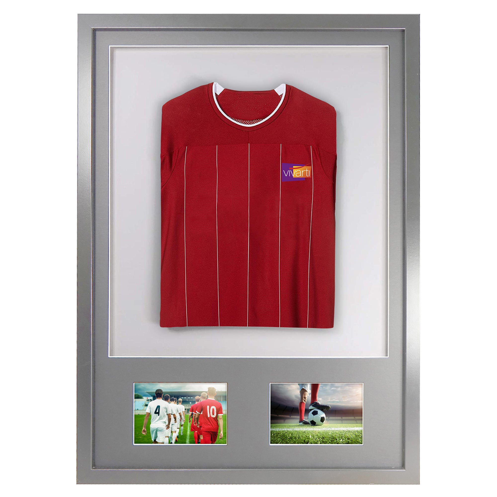 Vivarti DIY 3D Mounted + Double Aperture Sports Shirt Display Silver Frame with Colour Mounts