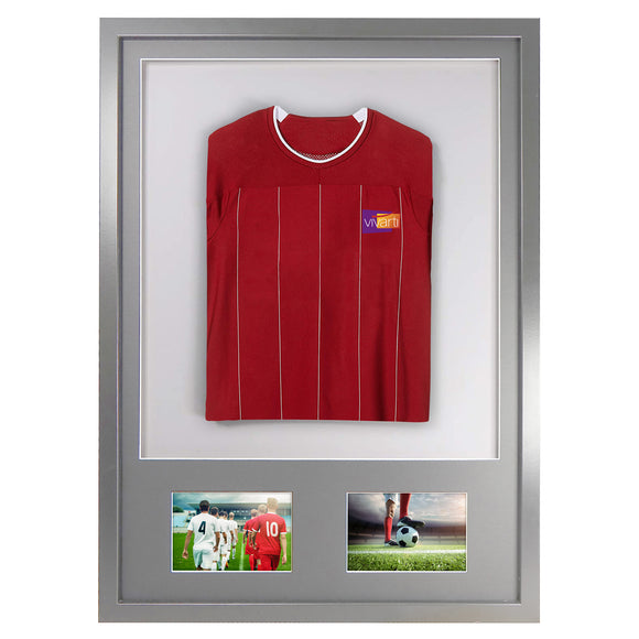 Vivarti DIY 3D Mounted + Double Aperture Sports Shirt Display Silver Frame with Colour Mounts