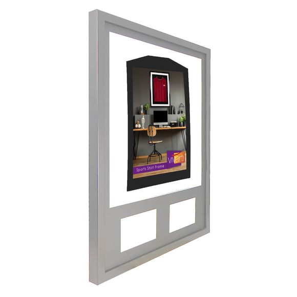 Vivarti DIY 3D Mounted + Double Aperture Sports Shirt Display Silver Frame with Colour Mounts