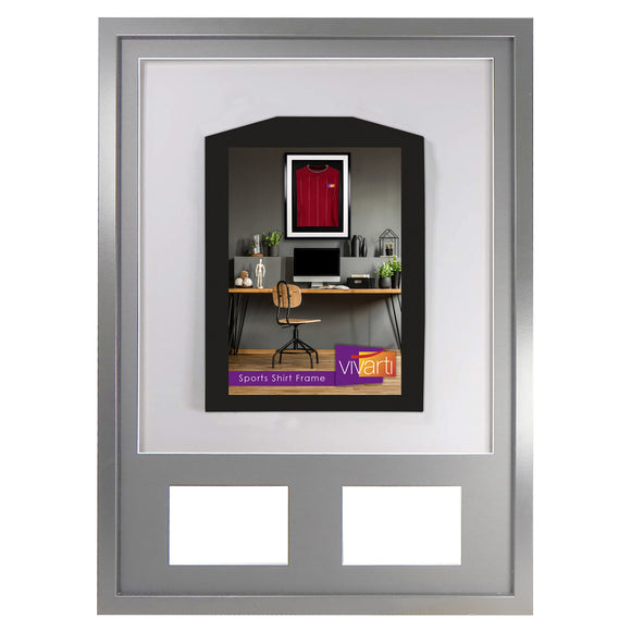 Vivarti DIY 3D Mounted + Double Aperture Sports Shirt Display Silver Frame with Colour Mounts