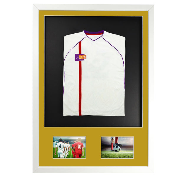 Vivarti DIY 3D Mounted + Double Aperture Sports Shirt Display Gloss White with Colour Mounts