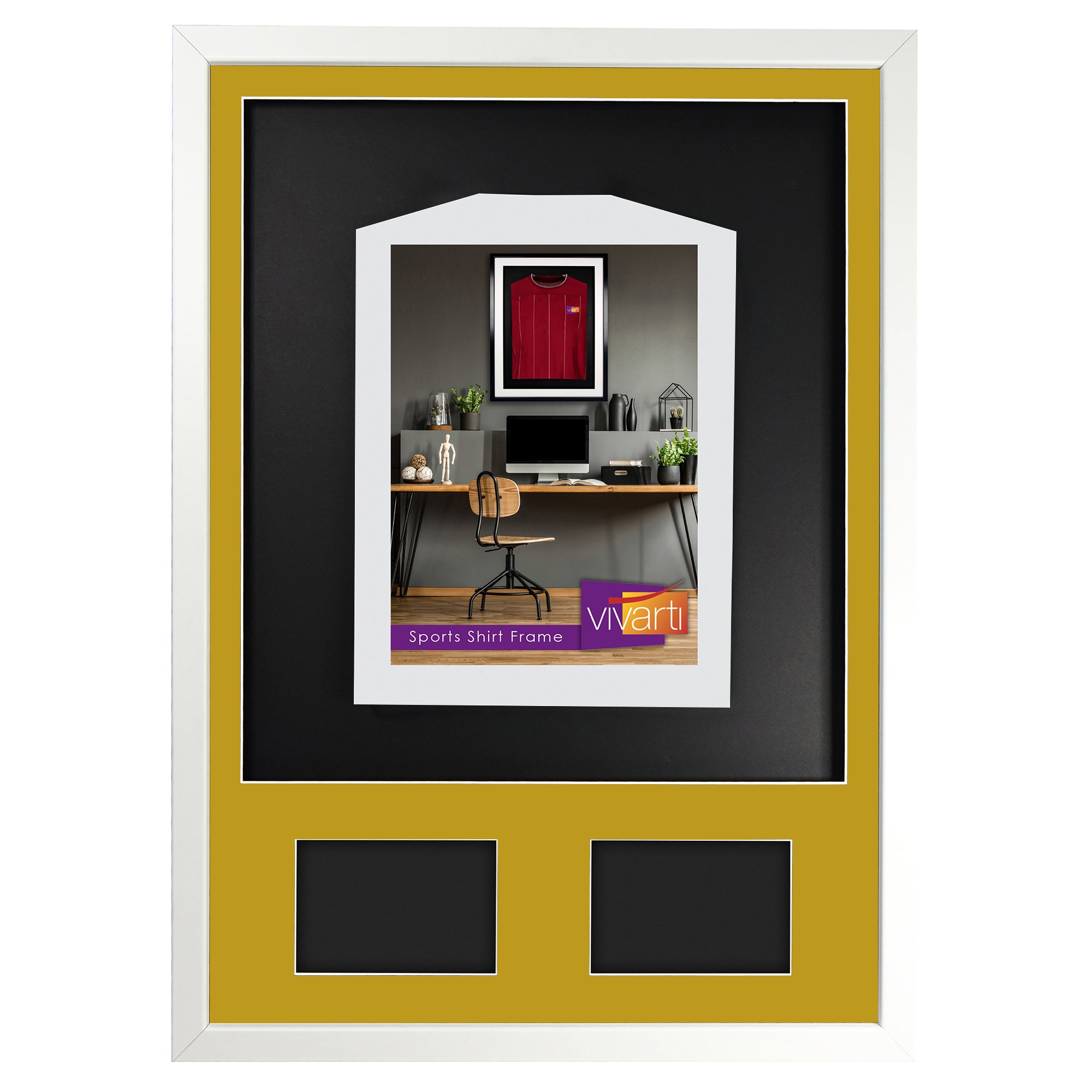 Vivarti DIY 3D Mounted + Double Aperture Sports Shirt Display White  Frame with Colour Mounts