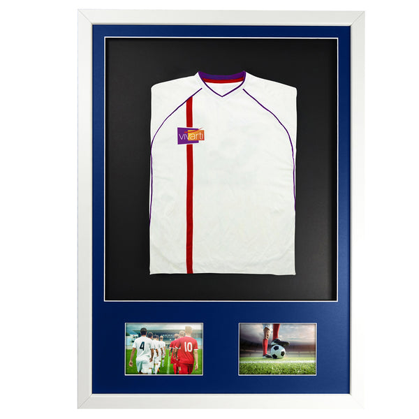 Vivarti DIY 3D Mounted + Double Aperture Sports Shirt Display Gloss White with Colour Mounts