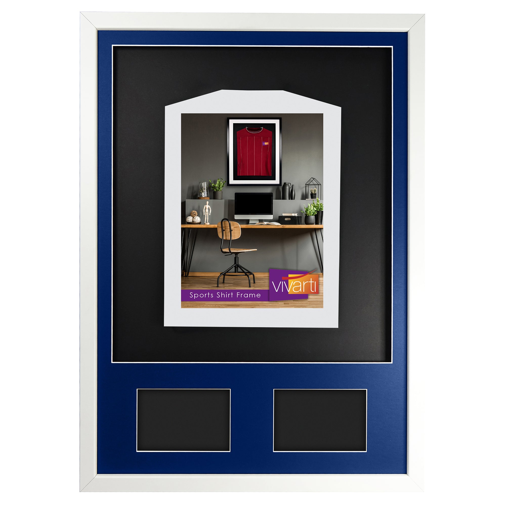 Vivarti DIY 3D Mounted + Double Aperture Sports Shirt Display White  Frame with Colour Mounts