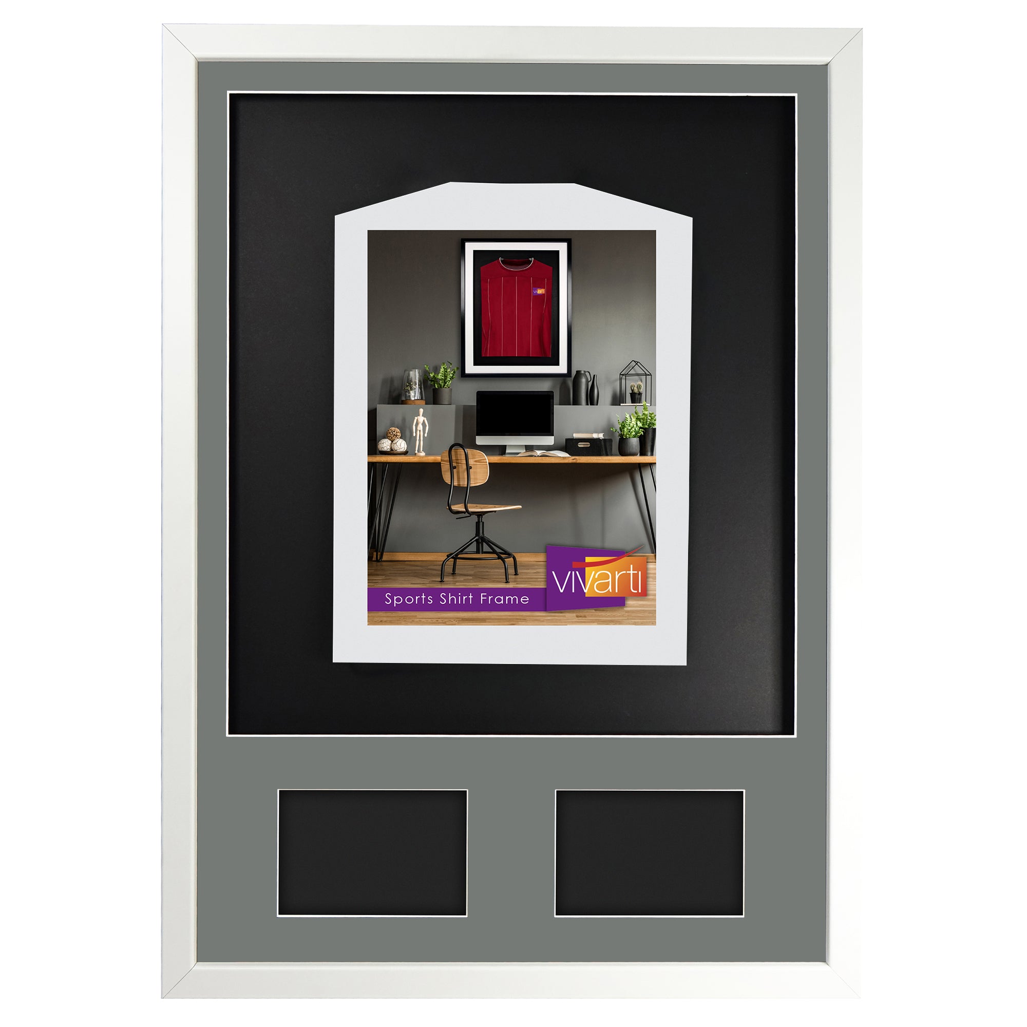 Vivarti DIY 3D Mounted + Double Aperture Sports Shirt Display White  Frame with Colour Mounts