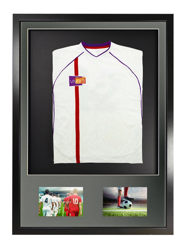 Vivarti DIY 3D Mounted + Double Aperture Sports Shirt Display Black Frame with Colour Mounts