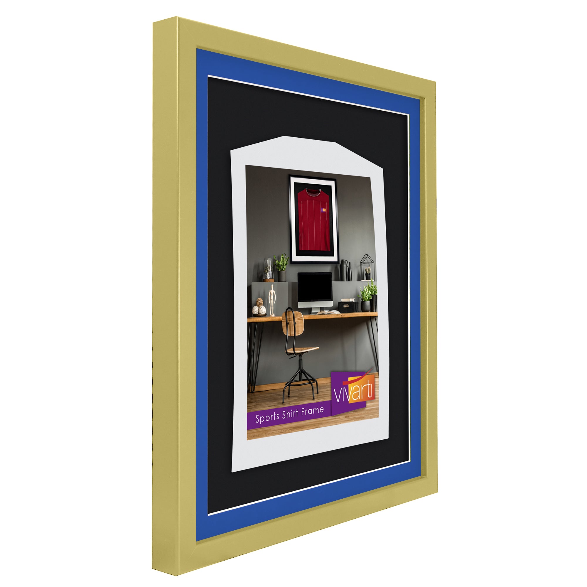 Vivarti DIY 3D Mounted Sports Shirt Display Gold  Frame with Colour Mounts